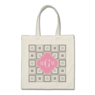 2 Gray Wht Conc Square Pink Quatrefoil 3 Monogram Tote Bag
