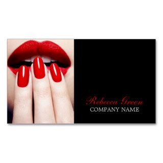 hot red lips nail salon Makeup Artist Business Card