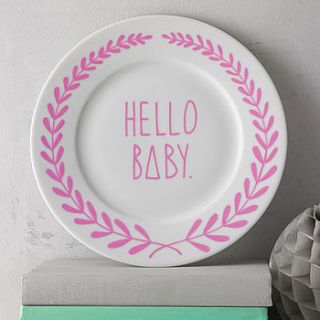 'hello baby' hand illustrated plate by oh no rachio