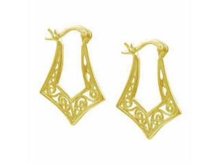 18K Gold over Sterling Silver Filigree Geometric Hoop Earrings