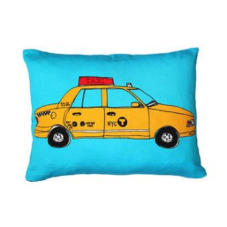 new york taxi cushion by helena carrington illustration