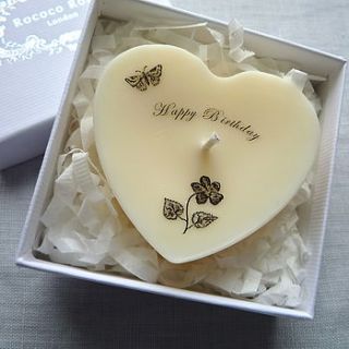 personalised birthday scented heart candle by rococo rose