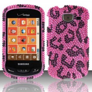 Pink Leopard Bling Gem Jeweled Crystal Cover Case for Samsung Brightside SCH U380 Cell Phones & Accessories