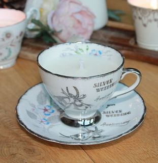 silver anniversary vintage teacup candle by teacup candles