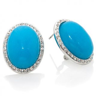 Roberto by RFM Turquoise Color Stone and CZ Silvertone Button Earrings