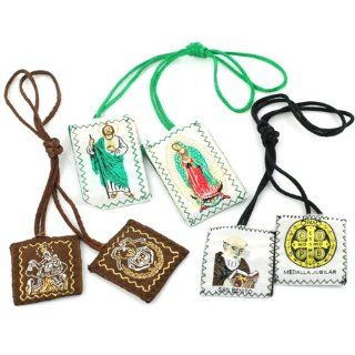 Scapulars Large and Colorful. St. Benedict, Our Lady of Mt. Carmel and St. Jude/Our Lady of Guadalupe Scpulars   Made in Mexico   Sold as a set of 3 Jewelry