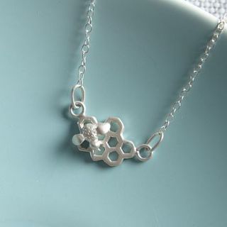 silver honeycomb and bee necklace by lily charmed