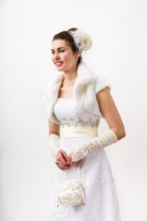 White Faux Fur Bolero Jacket   Large Wedding Ceremony Accessories