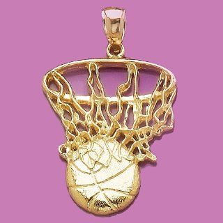 14k Gold Sports Necklace Charm Pendant, Swoosh Basketball & Net Million Charms Jewelry