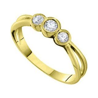 14k Yellow Gold Round Bezel set 3 stone Diamond Womens Ladies Bridal Wedding Engagement Ring   .20 (1/5) Ct.t.w. Jewelry