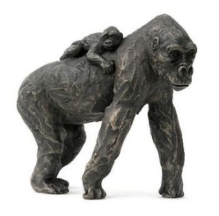 gorilla carrying infant sculpture by suzie marsh sculpture