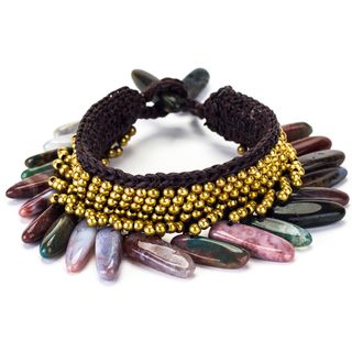 Quartz and Brass Bead Wax Cord Bracelet (Thailand) Necklaces