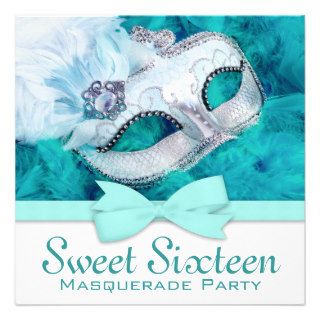 Teal Blue Masquerade Party Custom Invites