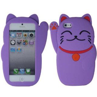 Purple Lucky Cat Silicon Soft Rubber Skin Case Cover For Apple iPhone 5 5S with Free Pouch Cell Phones & Accessories