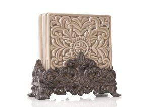 Drake Design Ceramic Coasters in Resin Base, Taupe, 5 by 5 Inch, Set of 4 Ceraminc Coasters Kitchen & Dining