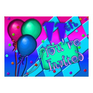 Balloons 11th Birthday Party Invitation