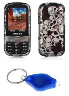 Premium Black and Gray Skulls Design Shield Case + Atom LED Keychain Light for Samsung Array / Montage SPH M390 Cell Phones & Accessories