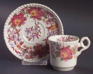 Spode Aster Red (Gadroon) Flat Demitasse Cup & Saucer Set, Fine China Dinnerware