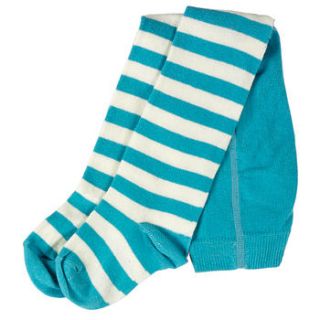 turquoise & cream stripe tights by olive&moss