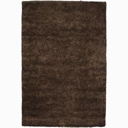 Handwoven Dark Brown Mandara New Zealand Wool Shag Rug (9 X 13)