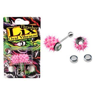 Lix Oral Vibrator Thrasher Tongue Ring is a 316L Surgical Steel, Safe, Vibrating, Powerful, Battery Operated, Micro Massager with a Pink Silicone Spiked Head   14G   Includes 3 #393 Watch Batteries Health & Personal Care