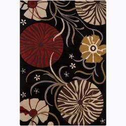 Mandara Hand tufted Floral Black Wool Area Rug (7 X 10)