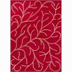 Mandara Hand tufted Red Floral Wool Area Rug (5 X 7)