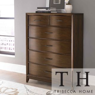 Tribecca Home Lancashire Walnut Brown 6 drawer Curved Front Chest