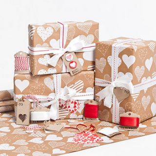 white hearts brown wrapping paper by sophia victoria joy
