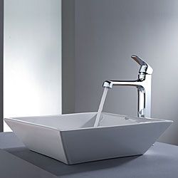 Kraus Bathroom Combo Set White Square Ceramic Sink And Decorum Faucet