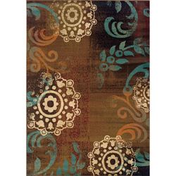 Brown/ Blue Transitional Area Rug (67 X 96)