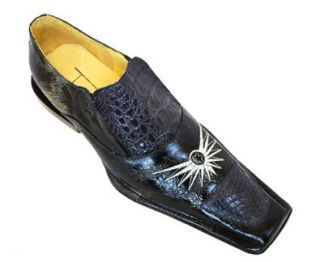 TUCCI MEN'S "SUN" GENUINE HORNBACK CROCODILE SHOES (10, Navy Blue) Shoes