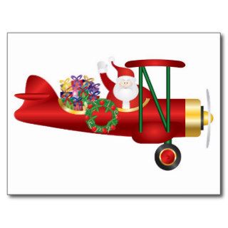 Santa Claus Waving on Biplane with Gifts Postcard