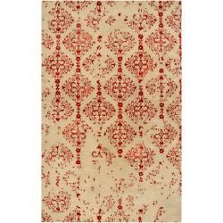 Hand tufted Contemporary Pink Accented Pointer New Zealand Wool Abstract Rug (33 X 53)