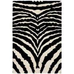 Handmade Zebra Ivory/ Black New Zealand Wool Rug (2 X 3)