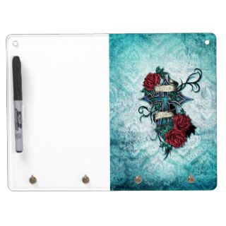 Faith in Love cross and roses in tattoo style. Dry Erase Boards