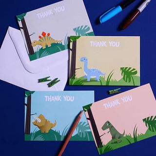 eight dinosaur jungle thank you cards by the note studio