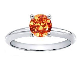 Tommaso Design 7mm Round Simulated Orange Mexican Fire Opal Solitaire Engagement Ring Jewelry