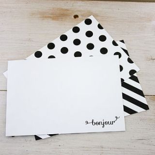 set of six bonjour boxed notecards by lovely cuppa