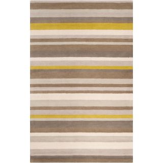 Angelohome Loomed Olive/oatmeal/mustard Striped Madison Square Wool Rug (5 X 76)