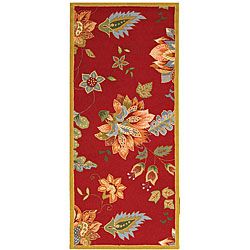 Hand hooked Botanical Red Wool Runner (26 X 6)