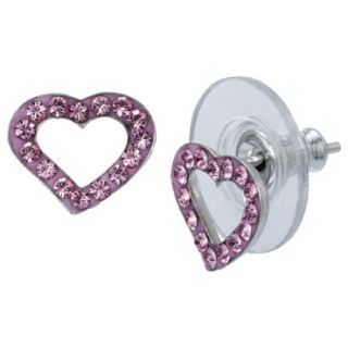 Sterling Silver Crystal Heart Stud Earrings   Pink