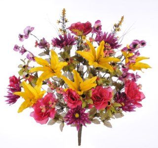 Artificial 32" Pink/Gold/Violet/Green Tiger Lily/Rose/Daisy Mixed Bush   Artificial Flowers