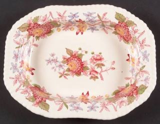 Spode Aster Red (Gadroon) 9 Oval Vegetable Bowl, Fine China Dinnerware   Gadroo