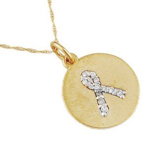 14K Yellow Gold Diamond Cancer Awareness Necklace Jewelry