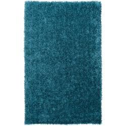 Handwoven Blue Ferta Soft Shag Polyester Rug (5 X 8)