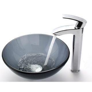 Kraus Bathroom Combo Set Clear Black 14 inch Glass Sink With Faucet