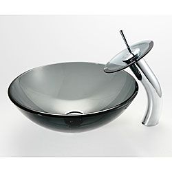 Kraus Clear Black Vessel Sink And Waterfall Faucet