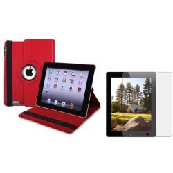 BasAcc Red Swivel Leather Case/ Anti glare Screen Protector for Apple iPad 3/ 4 BasAcc iPad Accessories