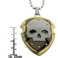 Black and Blue Jewelry Tri color Steel Diamond Skull Shield Necklace Men's Necklaces